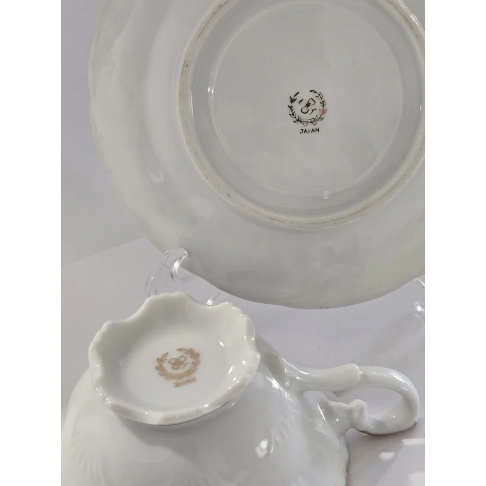 Vintage Japan Nippon Yoko Boeki Co. Porcelain Floral Teacup and Saucer Set Blue